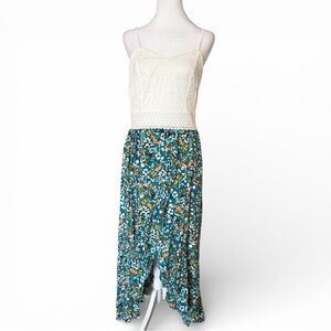 Teal Blue Green Orange Cream Lace & Chiffon High Low Liberty  Love Maxi Dress